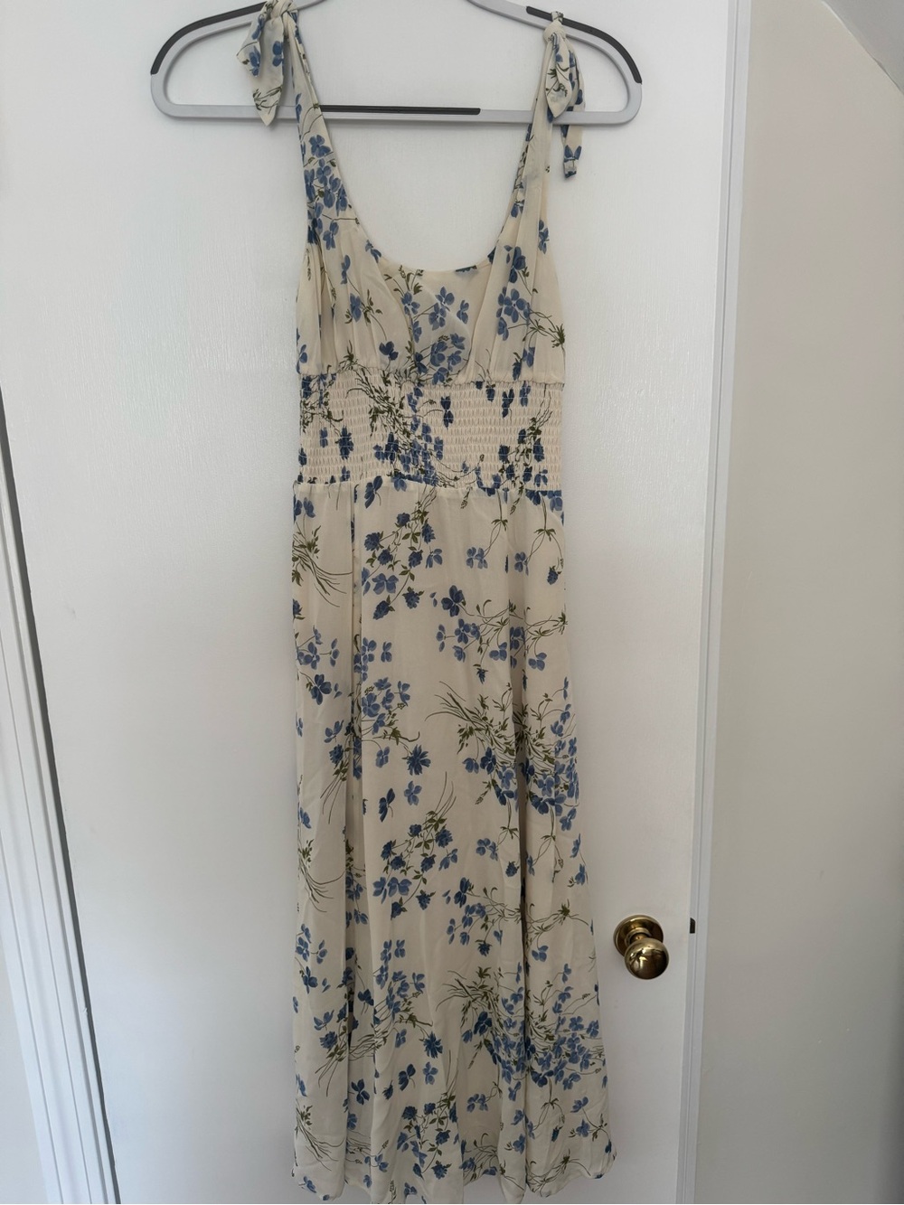 Reformation Cream Floral Tie-Shoulder Midi Dress Size S